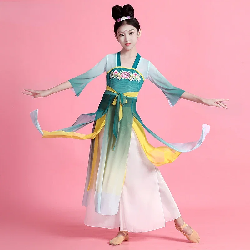 

Ancient Classical Dance Costume Chinese Traditional Hanfu Dress Fan Dance Clothing Girls Elegant National Dance Performance Wear