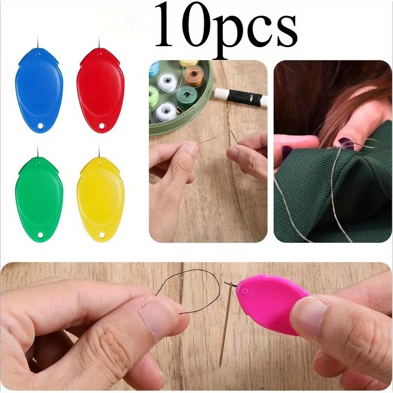 인체공학적 손잡이와 가이드가 있는 간단한 자동 바늘통입기 10개 - 다양한 색상의 재봉 액세서리, DIY 홈 데코