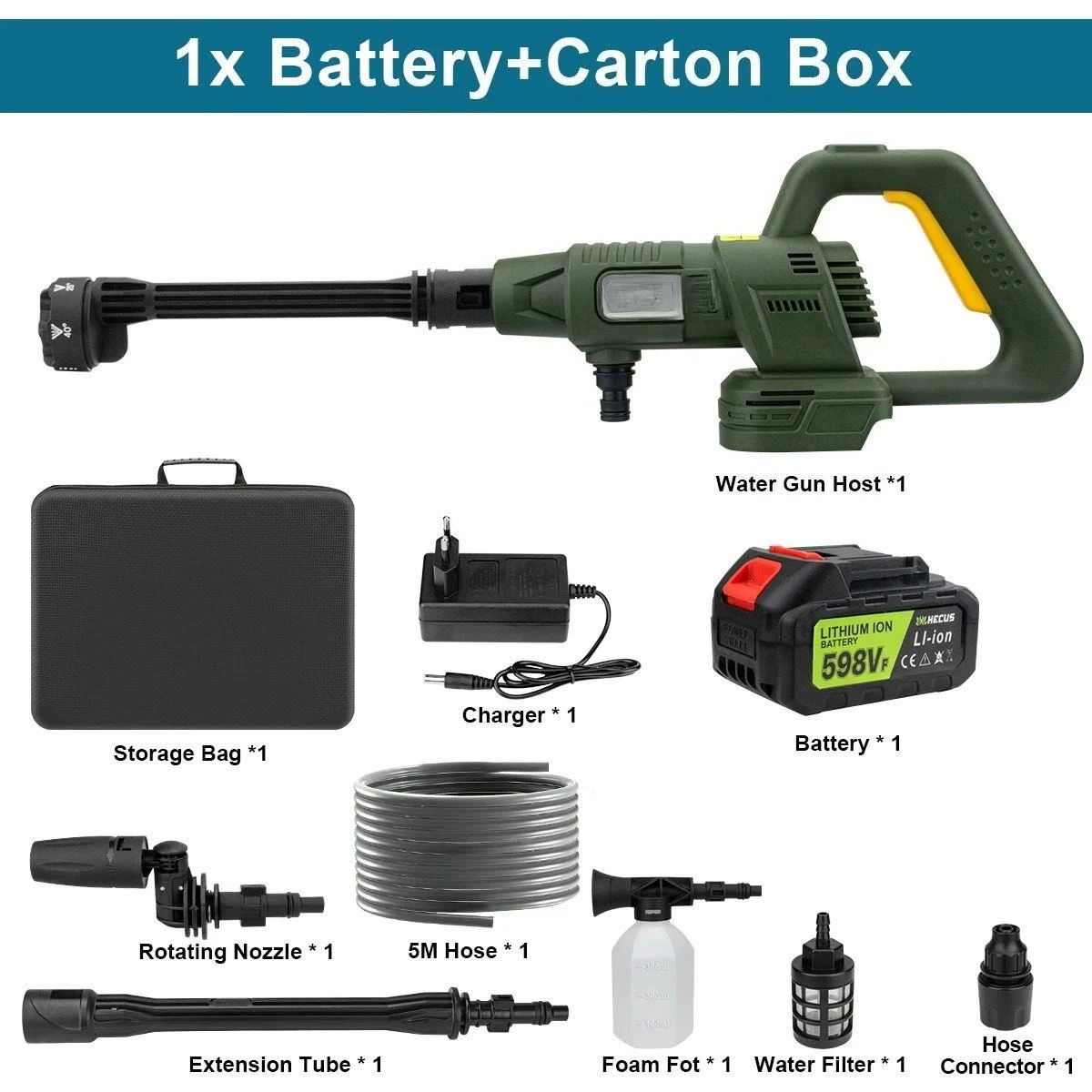 200Bar 3 Gears Brushless Electric High Pressure Washer 6 IN 1 Car Washing Gun Water Spray Gun for Makita 18V Battery Pins