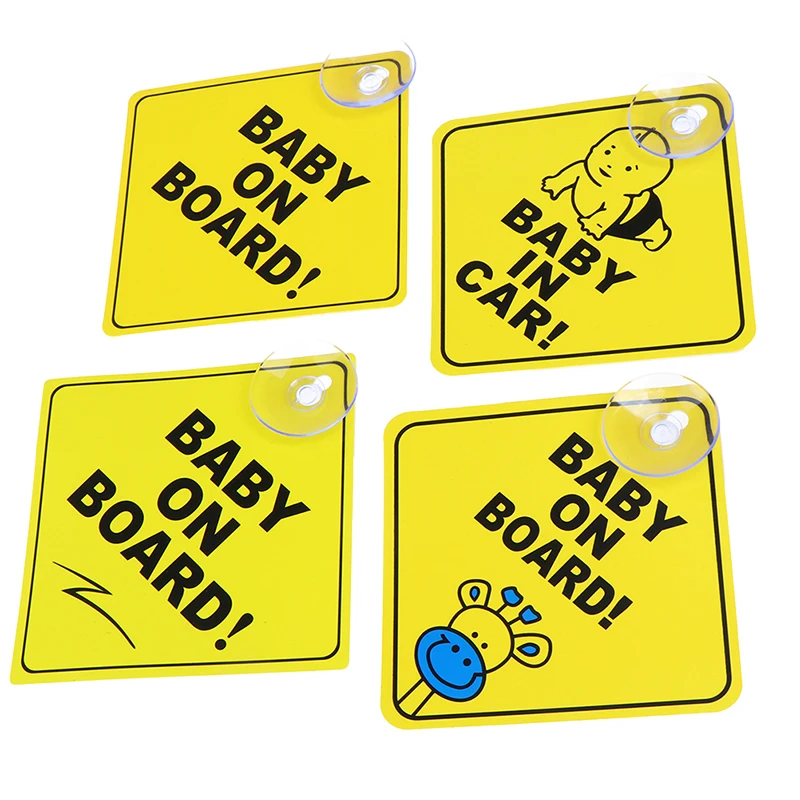 1PC Baby On Board Sign with Suction Cup Car Window Yellow REFLECTIVE Warning 12CM Safe Driving Accesorios