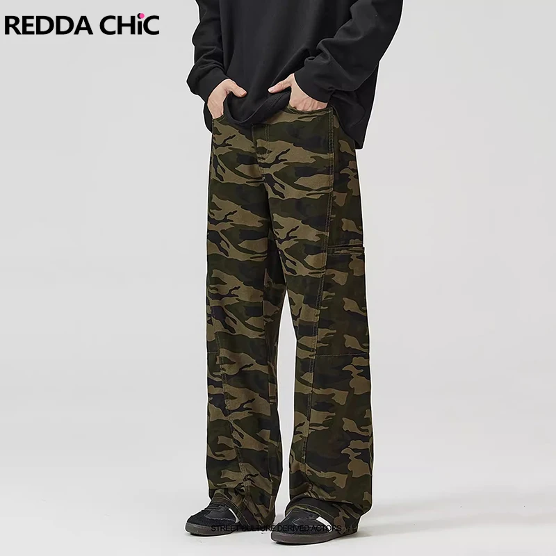 REDDACHIC 90s Retro Men's Camouflage Cargo Pants Hiphop Skater Oversize Pants Straight Wide Leg Trousers Harajuku Y2k Work Wear