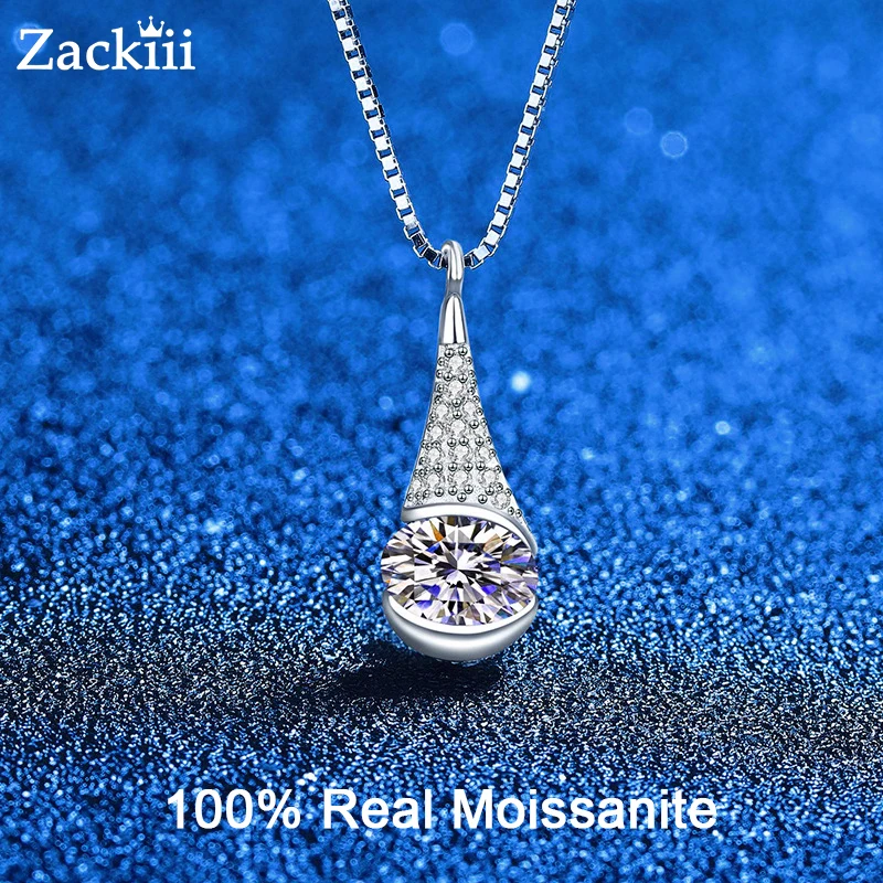 

Серебряное колье Zackiii S925 для женщин с подвеской в форме слезы из муассанита 1 карат, цепочка-бокс, ювелирное украшение