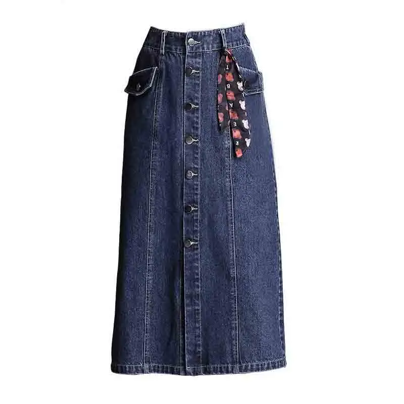 

Fashion Denim Dress Women's Autumn New High-waisted Versatile Women's A-Line Skirt Thin Slit Loose Casual One-step Skirt Women