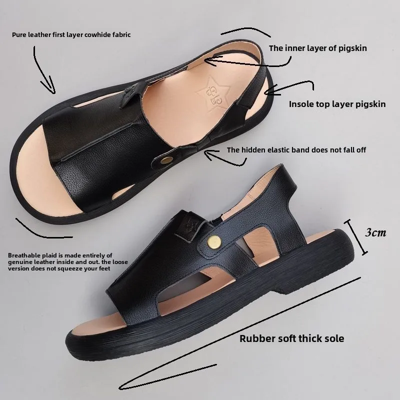 genuine leather men's sandals wide toe open-toed cowhide soft sole sandals women summer shoes unisex shoes