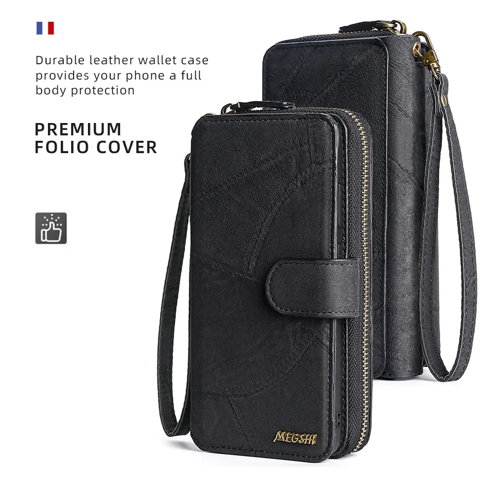 Megshi Detachable Flip Leather Case For Iphone 15 14 13 12 11 Pro Max Business Wallet Phone Cover For Iphone Xs Max Se 2020 X Xr