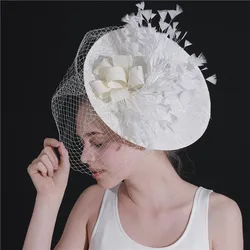 Big Fascinator Hat with Veil, Feather Flower Large Kentucky Derby Hat Wedding Funeral Banquet Headwear for Women Ladies