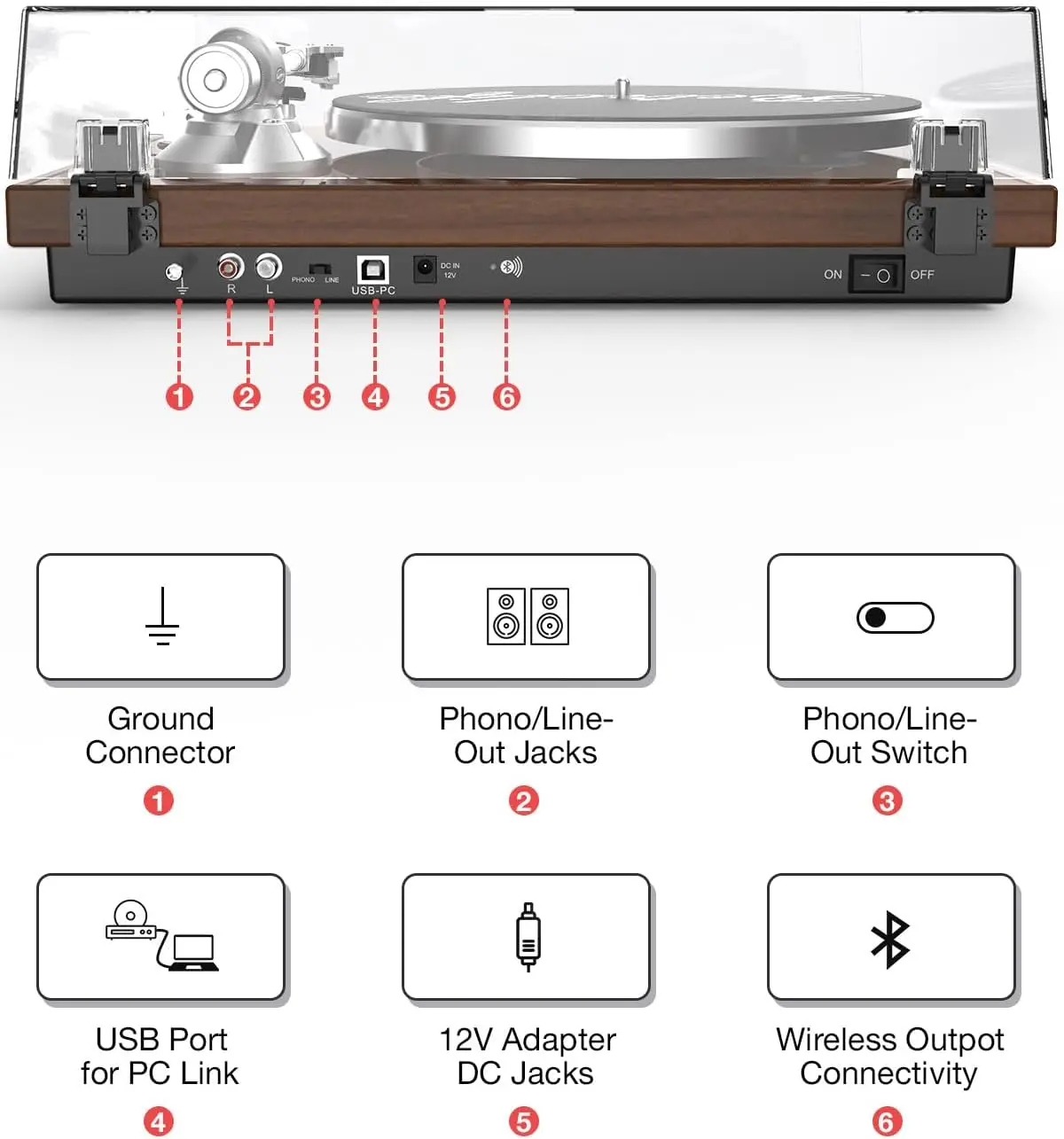 Record Player for Vinyls Turntables Wireless Output Connectivity Belt-Drive 33 45 RPM Speed  USB Digital