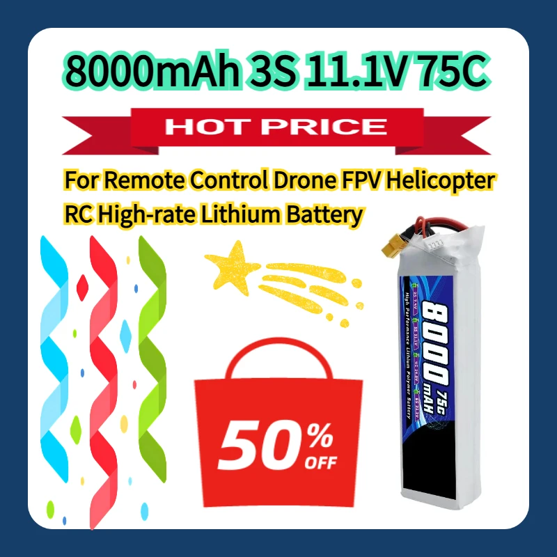 

For Remote Control Drone FPV Helicopter RC High-rate Lithium Battery 8000mAh 3S 11.1V 75C