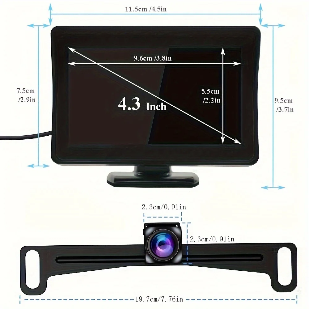 Car Rear View Camera Kit 4.3 inch Monitor with License Plate Camera Backup Reverse Camera for Car SUV Pickup Vehicles