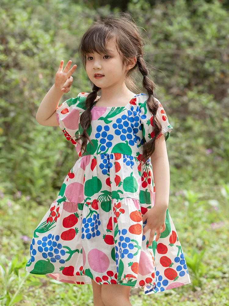 

3T 8T Baby Girls Dresses 100% Cotton Fruit Strawberry Printed Korea Cute Style 2022 Summer Short Sleeve Kids Clothes 100cm 150cm