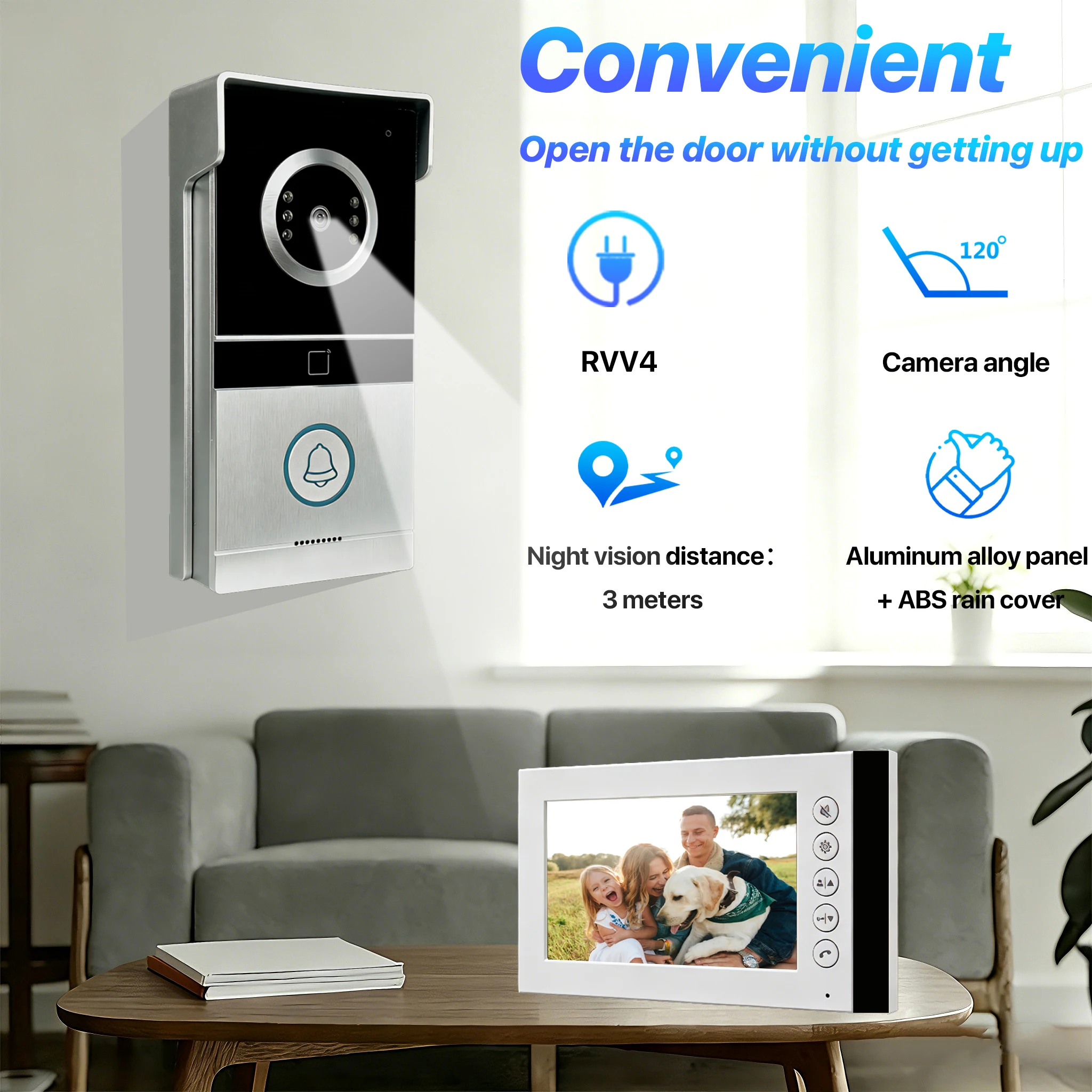 1080P HD 7-Inch Wired Video Doorbell Intercom with 4-Wire AHD 2MP Camera RFID Unlock & Night Vision Waterproof for Home Apartmen