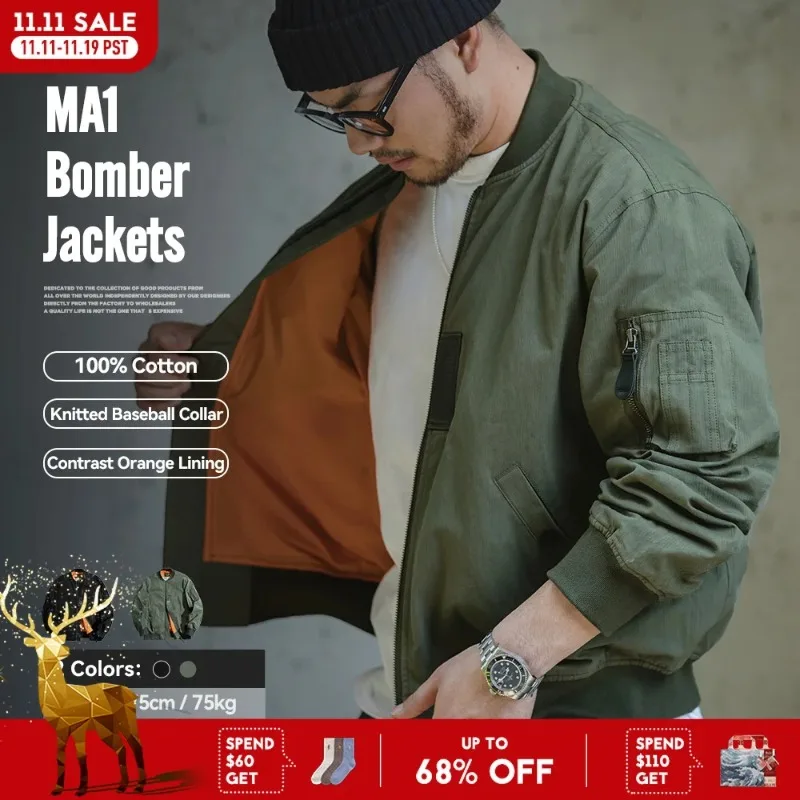 

Летные куртки-бомберы Maden Retro MA1, зеленая ветрозащитная куртка-пилот, повседневное мотоциклетное бейсбольное пальто для мужчин, весна и осень