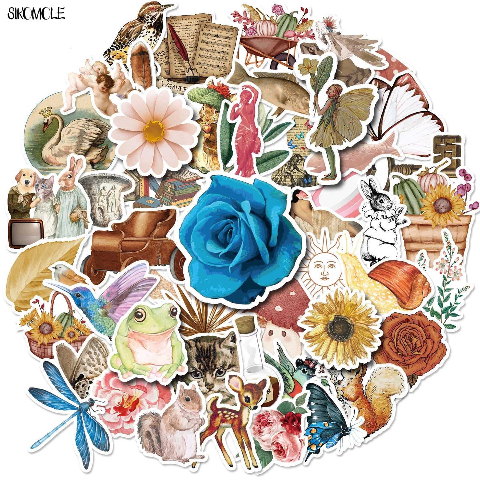 

10/30/50 шт. ретро искусство цветок бабочка эстетические наклейки винтажная наклейка для ноутбука, телефона, багажа, скрапбукинга, автомобиля, граффити, наклейка