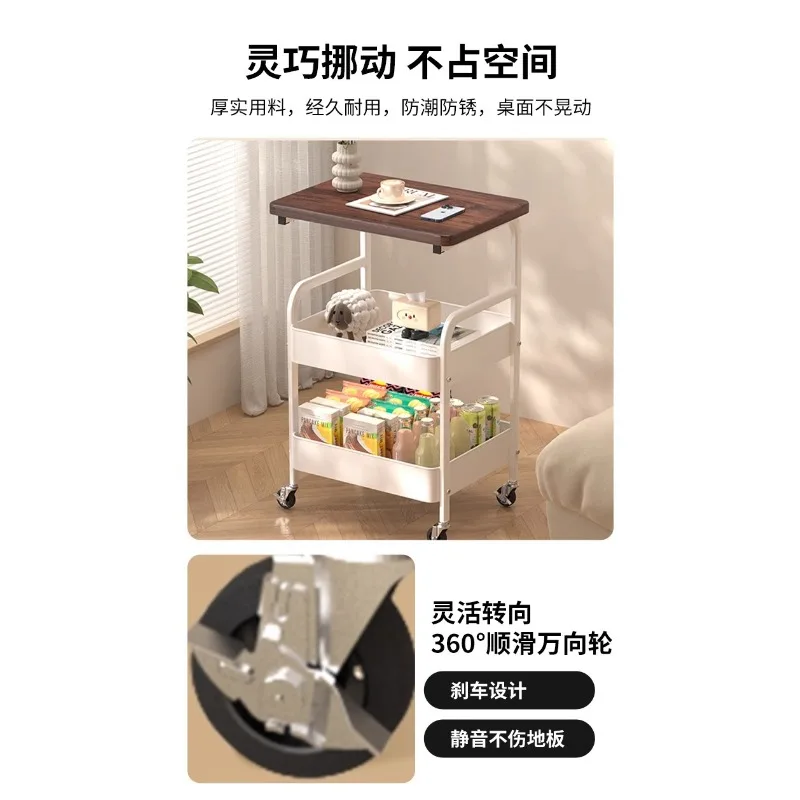 movable double-layer coffee table trolley, side table living room sofa storage with wheel tea table, bedroom shelf small table - view 6