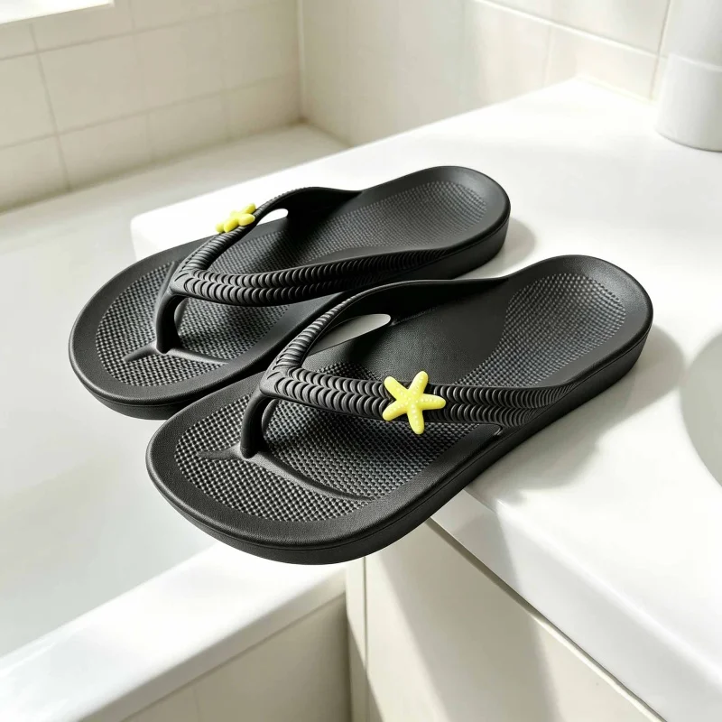 Unisex Summer Flip Flops Starfish Charm Detail Micro Dot Textured Footbed Thick Sole Beach Pool Thong Sandals