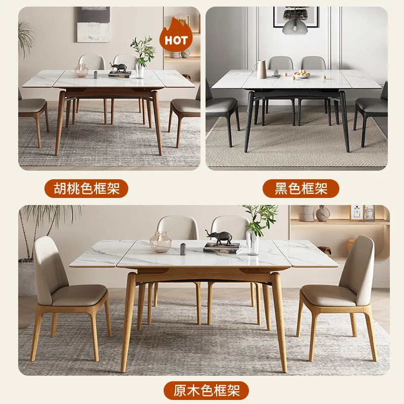 scratch-proof and scalding rock slab dining table Small apartment all solid wood full support retractable dining table