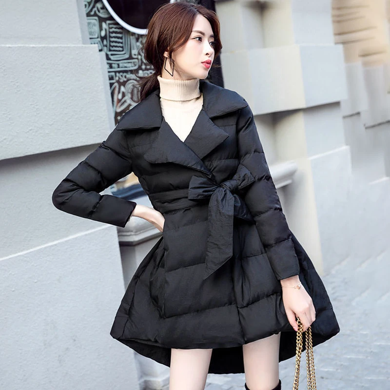 Ladies Winter Coat Women Large Skirt Hem Long Jacket Woman Casual Warm Outerwear Jackets Female Girls Black Clothes VA1196