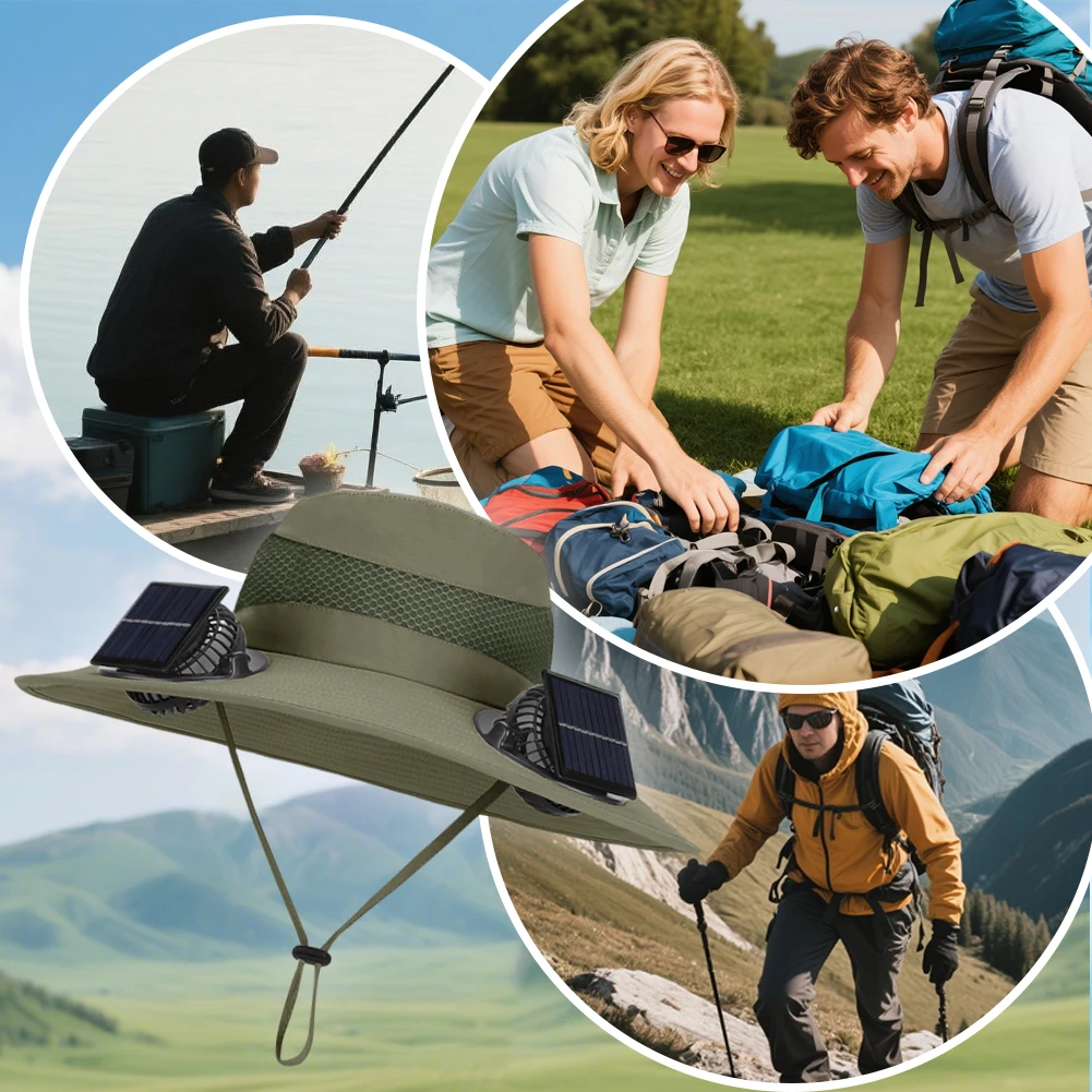 

Модная уличная солнечная многоцелевая крышка вентилятора. Регулируемый трехскоростной ветер с USB-портом для зарядки. Рыболовная шапка Открытая шляпа от солнца