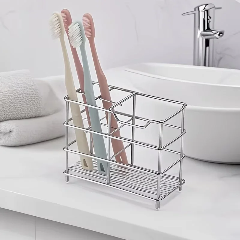 1/2PCS Stainless Steel Toothbrush Holder - Space-Saving Freestanding Design, No Installation Required, Ideal for Bathrooms