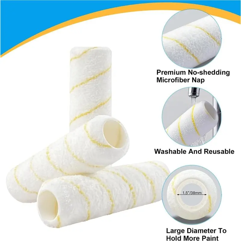 أسطوانة طلاء BMBY-Microfiber Nap مقاس 1/2 بوصة مكونة من 5 عبوات لمشاريع الرسم على الأسطح الناعمة والمزخرفة والخشنة والجدران والأسقف والمنزل