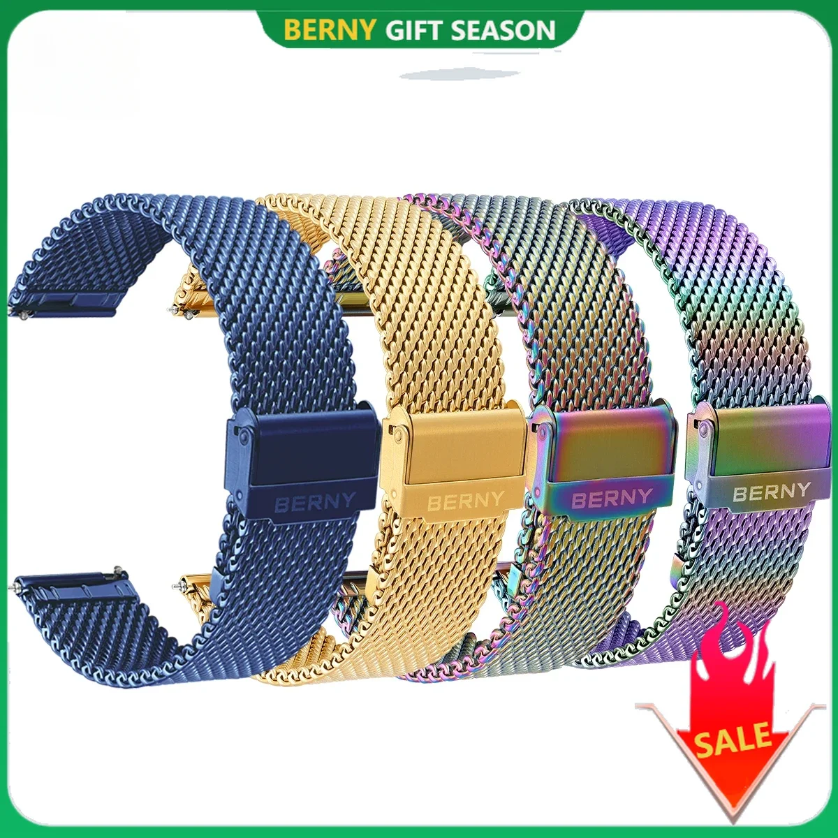 BERNY Watch Bracelet 304 Stainless Steel Colorful Watch replace Band Quality Rough 1.0mm Woven Skin Breathable Watch Accessories