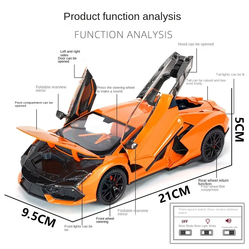 Simulation1/24 Lamborghini Aventador Super Car Model Diecast Toy Vehicles With Sound Light Pullback Collective Miniature Voiture