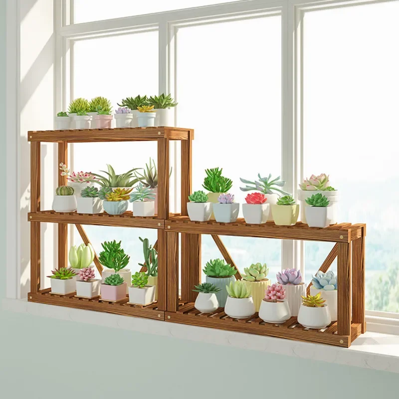 Pot Holder For Plants 2 Layers Window Seedling Shelf Succulent Flower Rack Indoor Furniture Storage stand Living Room Simple