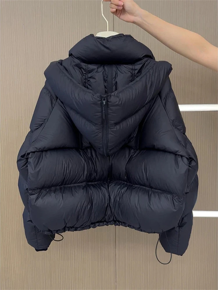 

Утолщенная черная хлопковая куртка с капюшоном, женская зимняя новая короткая свободная теплая верхняя одежда, утягивающие пальто с хлопковой подкладкой на шнурке