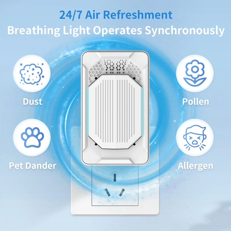 Mini Plug-in Air Purifier 2.5 Billion Negative Ions Air Purifier Low Energy High Efficiency Odor Removal Home Use Efficient Odor