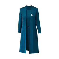 Solid Color Long Sleeve Coat Elegant Middle-age Ladies Dress Coat Suit with Open Front Long Cardigan Dress Kit for Spring Fall