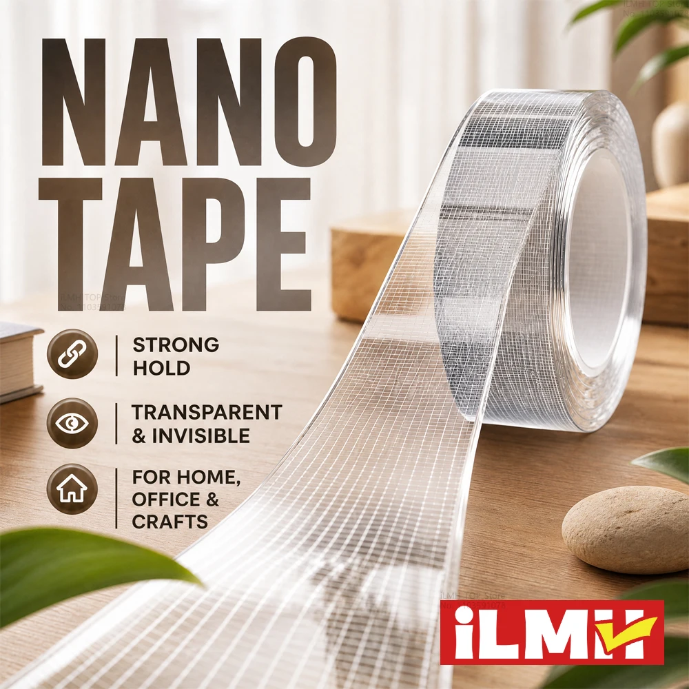 iLMH Grid Nano Tape, Heavy Duty Double Sided Adhesive Tape Transparent Acrylic Gel Mounting Tape for Wall Home Office DIY