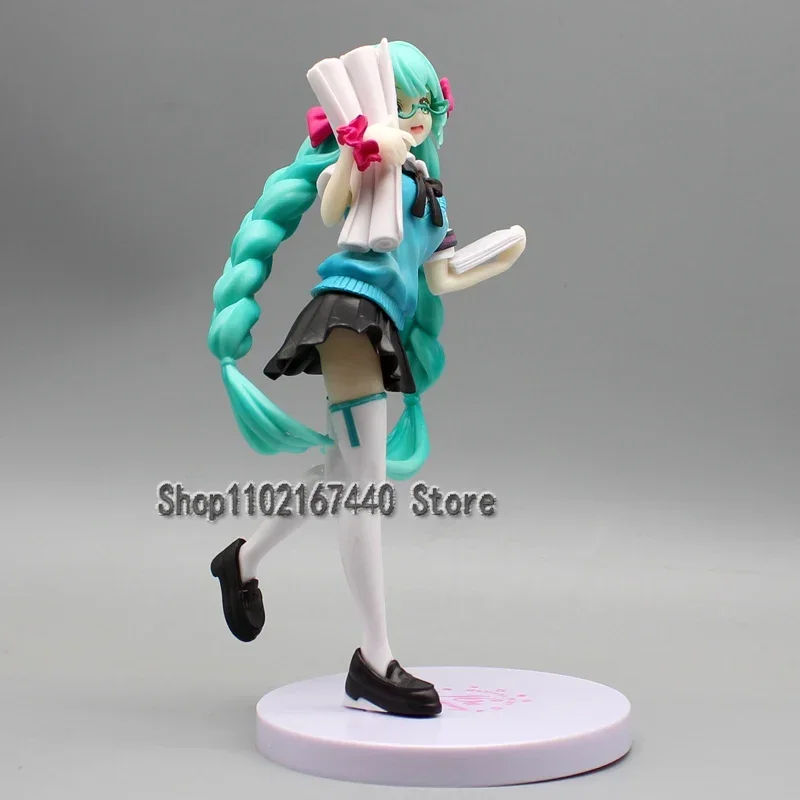 Figuras de acción de Miku con doble cola de caballo, 19cm, Anime del 16 aniversario, Hatsune Miku, uniforme escolar, modelo de juguete de colección de PVC