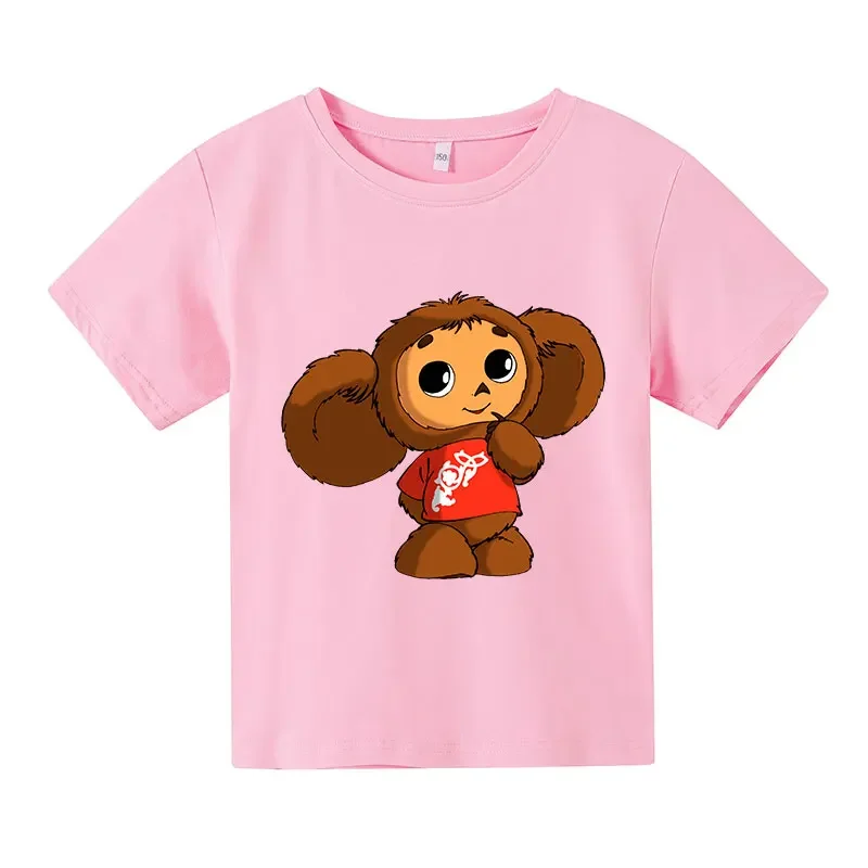 Children Cute Cheburashka Clothes Kids Summer Fashion Cotton T-shirt Baby Boy Cartoon Tshirts Toddler Girls Short Sleeve Tops