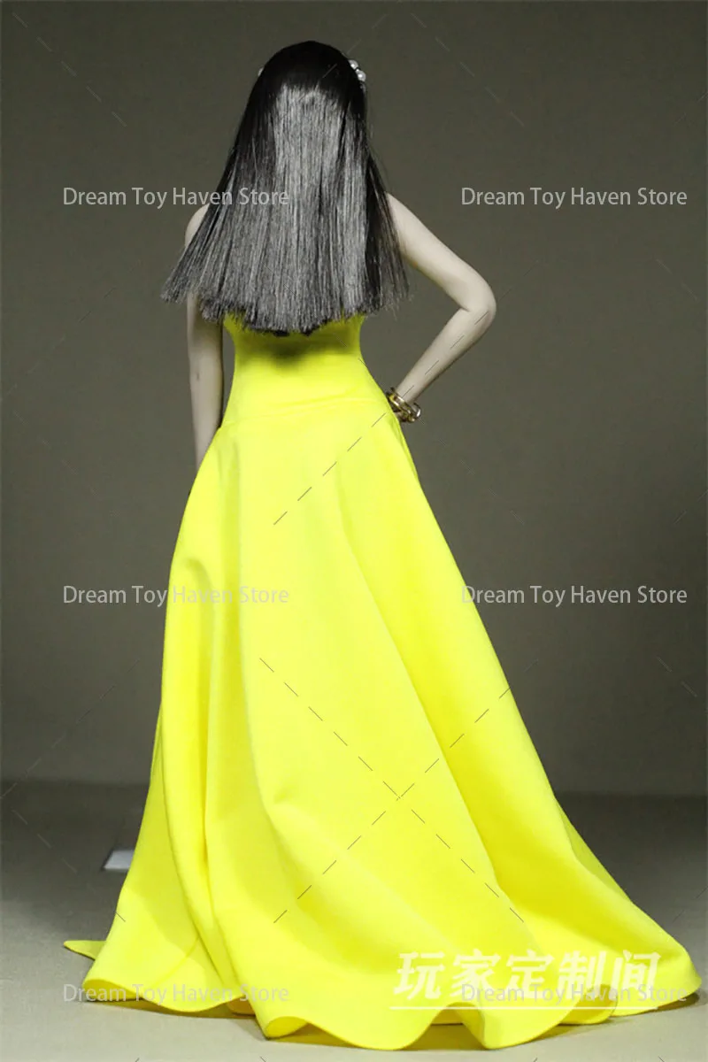 

1/6 Female's Soldier Yellow Evening Gown Slim Asymmetry Long Dress Accessory Fit 12Inch TBL PH Action Figure Model Toys