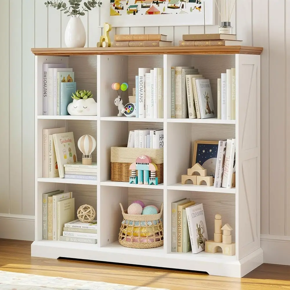 

Деревянный органайзер для хранения на 9 кубов, стеллаж-органайзер с отделениями для хранения, низкий книжный шкаф для спальни, гостиной и домашнего офиса, белый