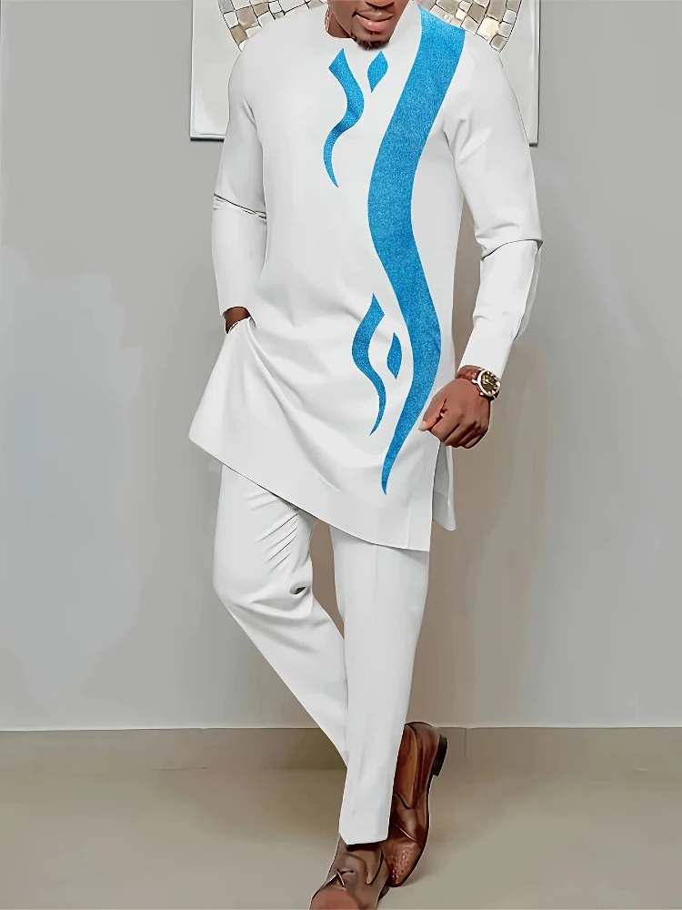 

Men's Casual Long-Sleeved Two-Piece Set: Mid-Length Top and Trousers