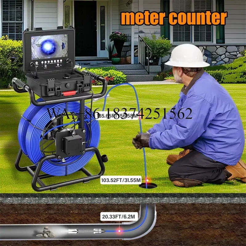 Wmwmnu for Sewer Inspection Dual Lens 512Hz Self Leveling with 5 7MM Fiberglass Cable Meter Counter 9 Inch IPS