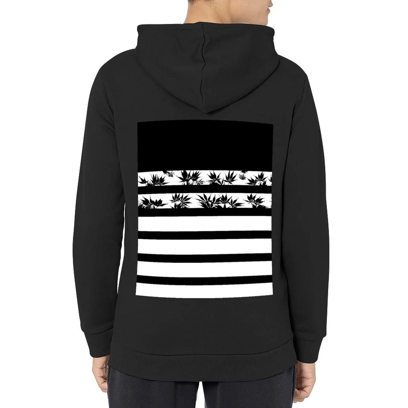 

Japanese Maple Tree Leaf Stripes, Black and White Color Hoodie autumn jacket men men clothing men's oversize hoodie