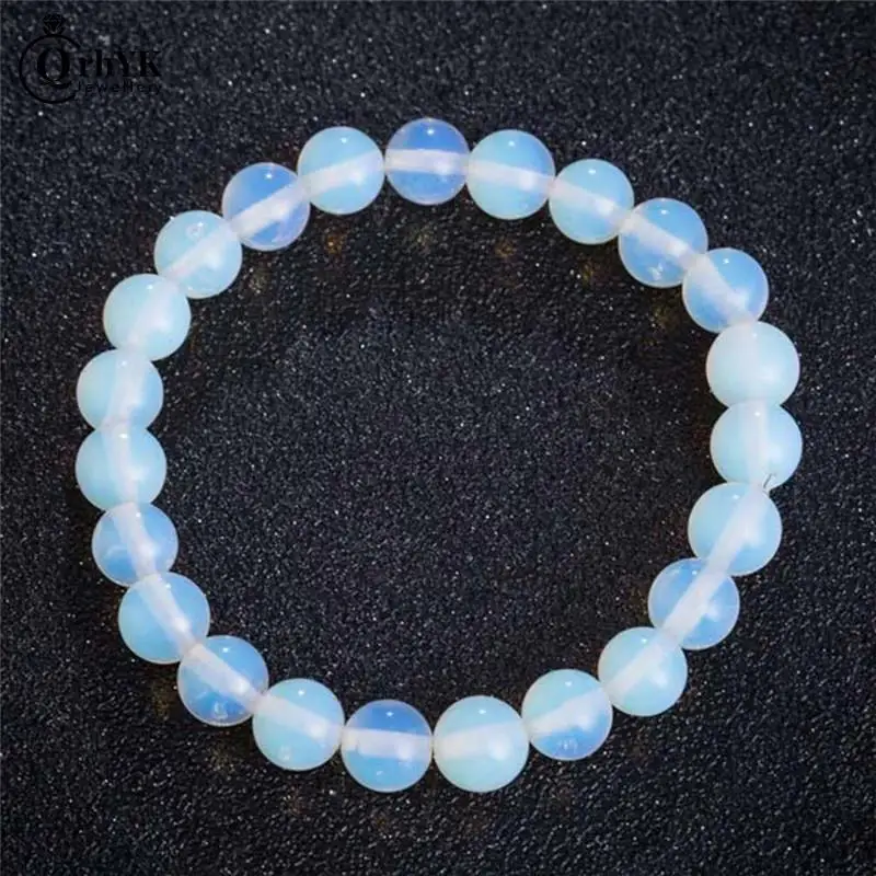 Dia 8mm Round Crystal Moonstone Natural Stone Stretched Beaded Bracelet for Women