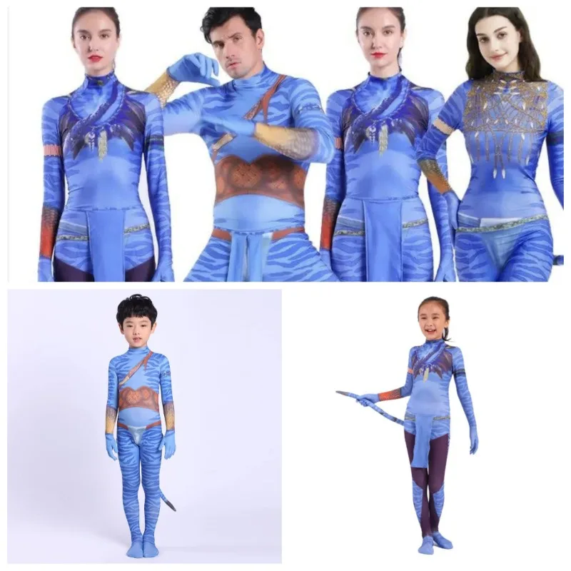 

Avatar Cosplay Costume Adult Jumpsuits Kids Aliens Full Bodysuit Avatar The Way Water Tail Cosplay Alien Costume Birthday Party