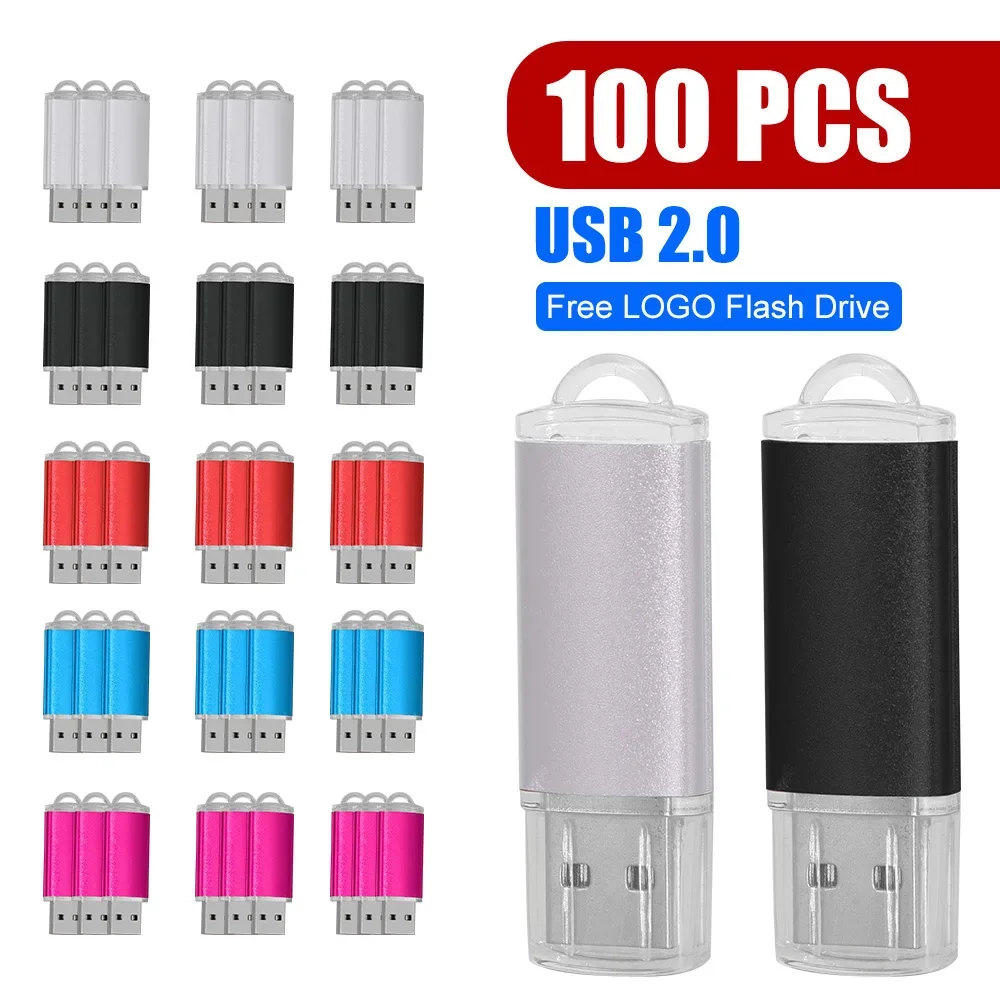 Metal USB 2.0 Flash Drive, Memory Stick, Presentes de logotipo personalizado, 4GB, 8GB, 16GB, 32GB, 64GB, 100pcs por lote, preço de atacado