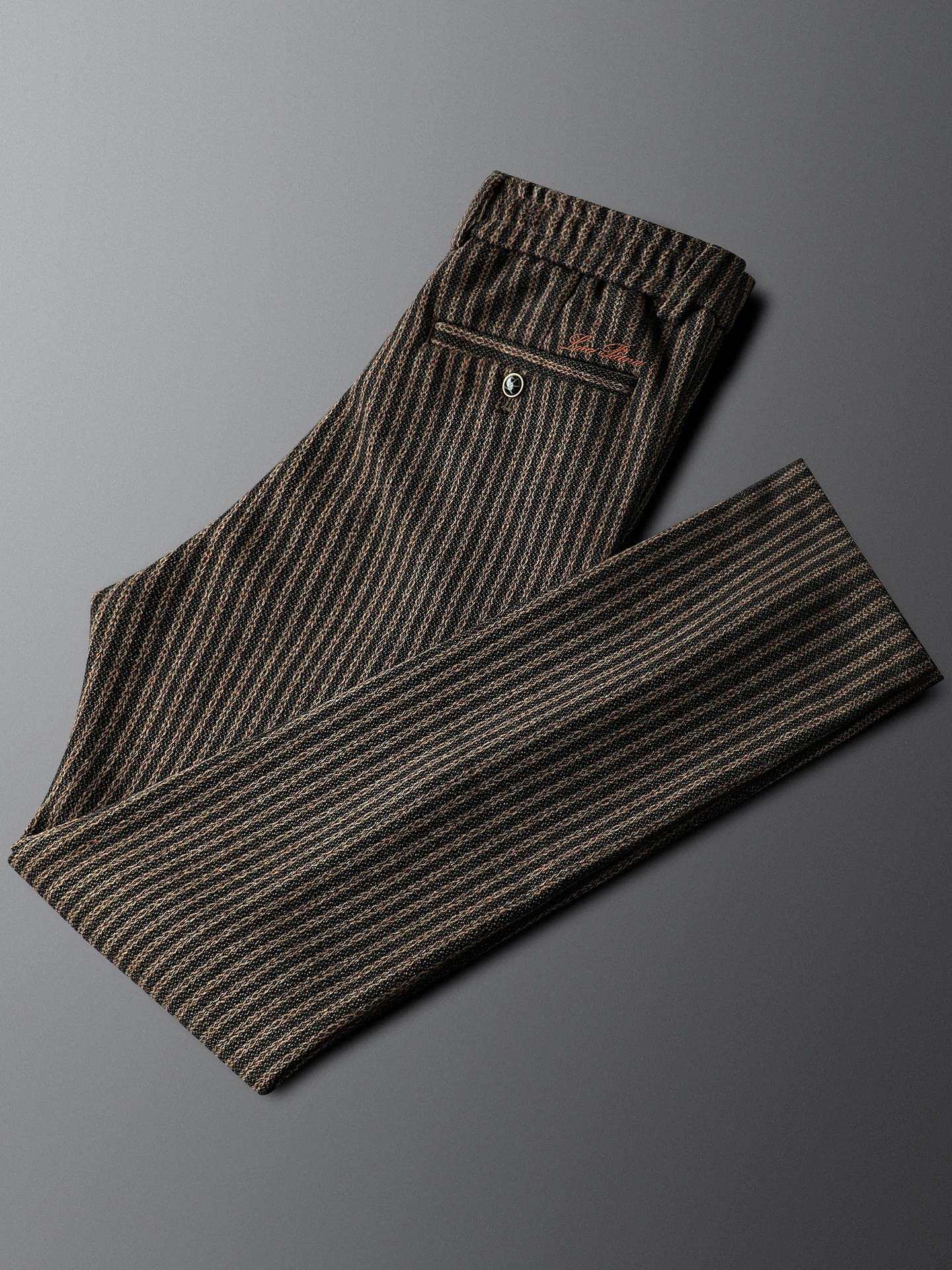 

Busin Casual Pants Men's Slim Straight Thiened Elastic Waist Commute Autumn Winter New Sle Coffee Vertical Stripes