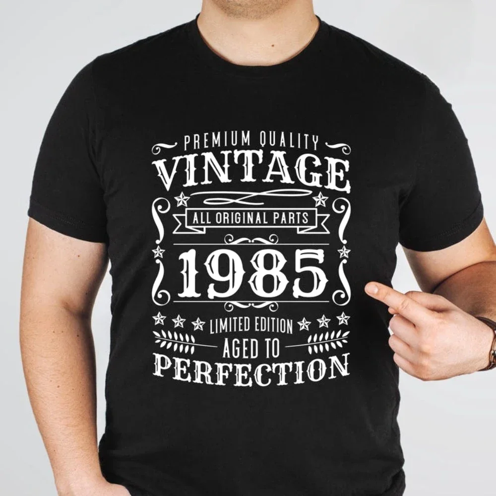 

Vintage Style 1985 Birthday 40th Gifts for Men T Shirt Funny Casual Fashion Loose Streetwear Cotton Women Tshirt Hip Hop Y2k Tee