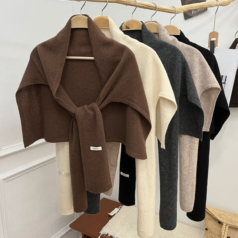 

Полная шерстяная вязаная Т-образная шаль для женщин, осенний новый стиль, защита шеи, завязанный шарф, роскошный шерстяной шарф из 100 шерсти