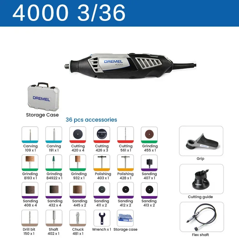 Dremel 4000-3/36 High Performance Rotary Tool Kit 3 Attachments & 36 Accessories for Wood Metal Electric Grinder Sander Engraver