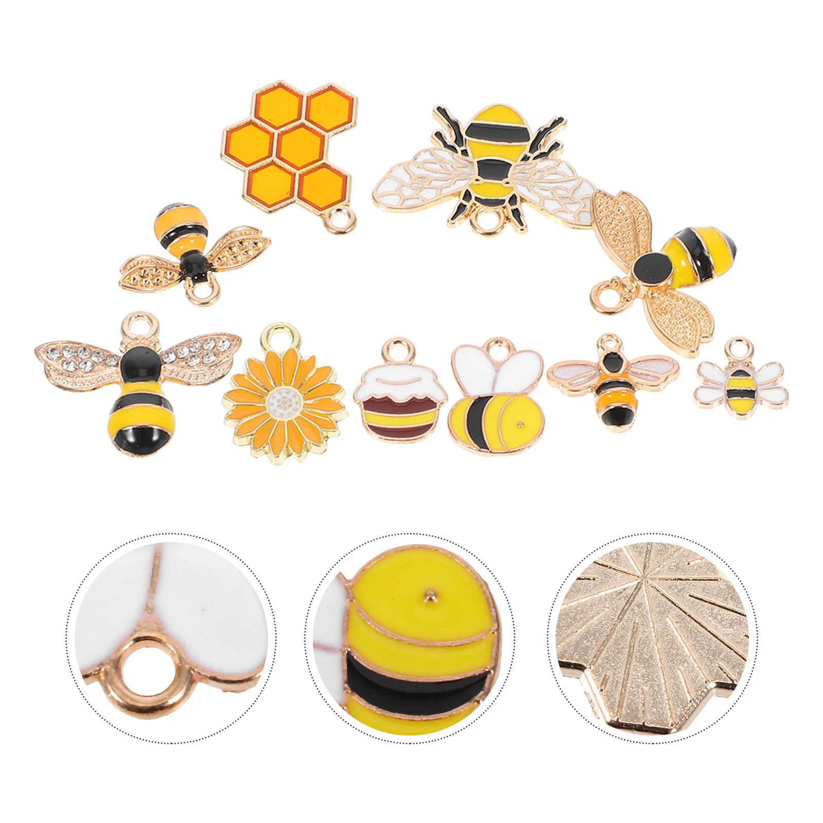 20Pcs Elegant Bee Charms Alloy Enamel Rhinestone Honeycomb Inspired Glitter Wings Mini Dangle Pendants for Jewelry Making Crafts