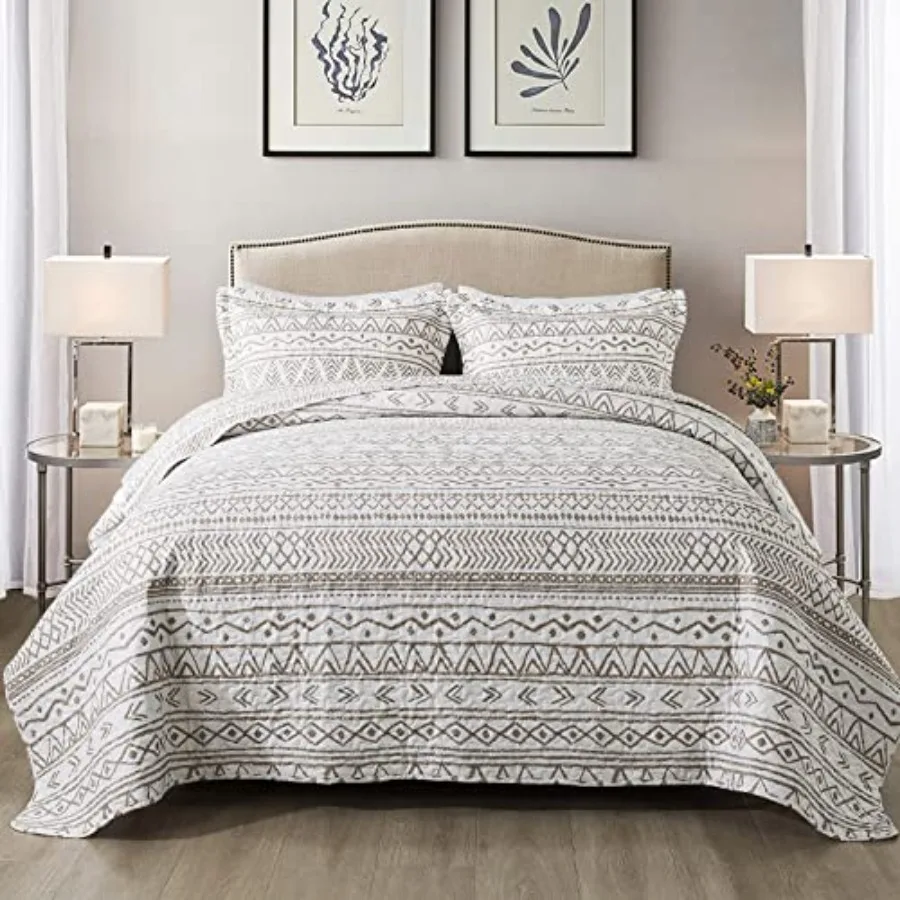 

Quilt Bedspread Sets-Reversible Soft Striped Vintage Pattern Coverlet Set Size