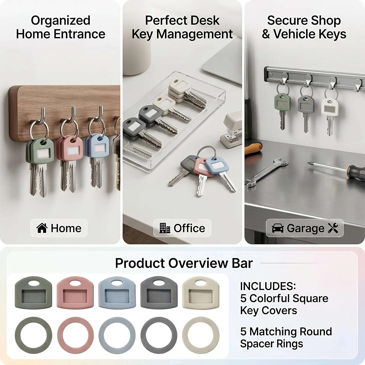 20-piece silicone key caps, in random colors, suitable for household, office and house keys, as a cover for key heads.