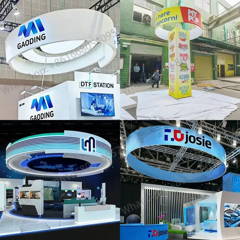 Tension Fabric Display Stand Backdrop Curtain Aluminum Frame Round Portable Ceiling Hanging Banner Advertising Displays