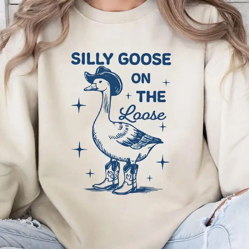 

Aethestic Sweatshirt Long Sleeves Stylish Pullover Y2K Graphic Hoodies Crew Neck Unisex Casual Daily Wear Silly Goose On Loose
